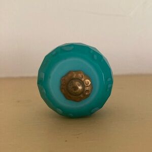 Turquoise Blue Decorative Knob with Antique Brass Floral Detail